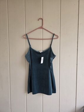 Ann Taylor Loft Velor Green Tank Top Strap Womens XL New With tags